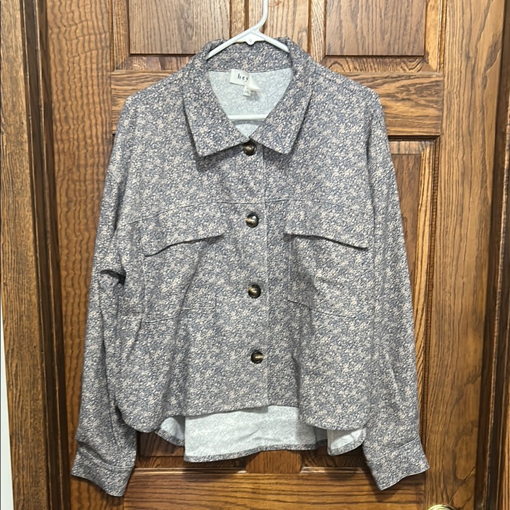Heyday Blue and Cream Floral Utility Shacket